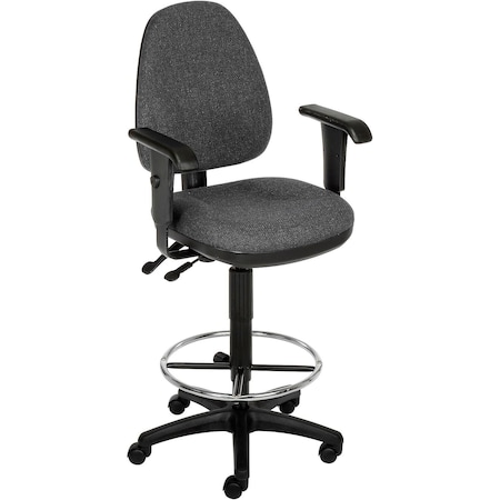 Interion By Global Industrial Interion Operator Stool With Arms, Fabric, 360 Degree Footrest, Gray 808662GY